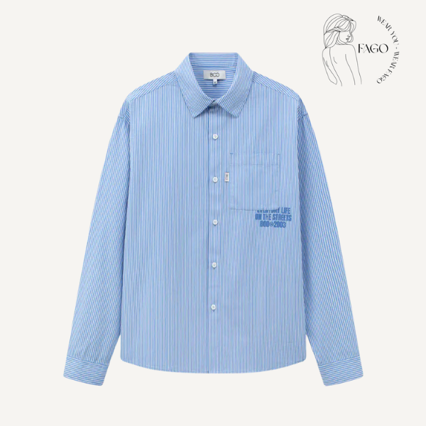 Áo sơ mi sọc xanh pastel trẻ trung -S