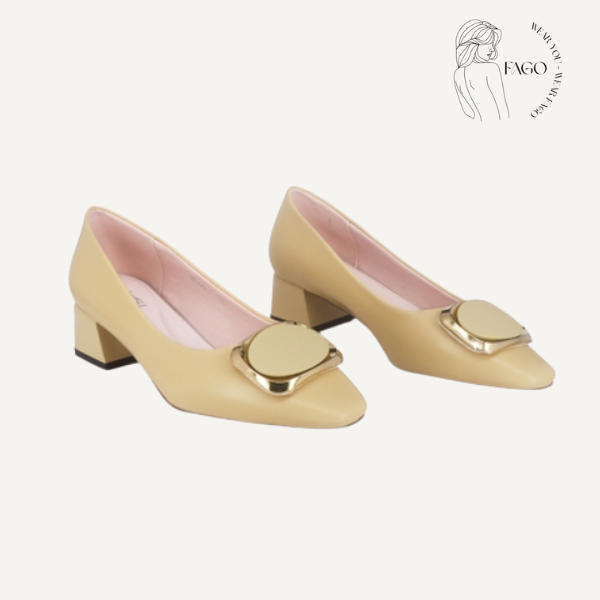 Giày cao gót đế vuông vàng nhạt -39