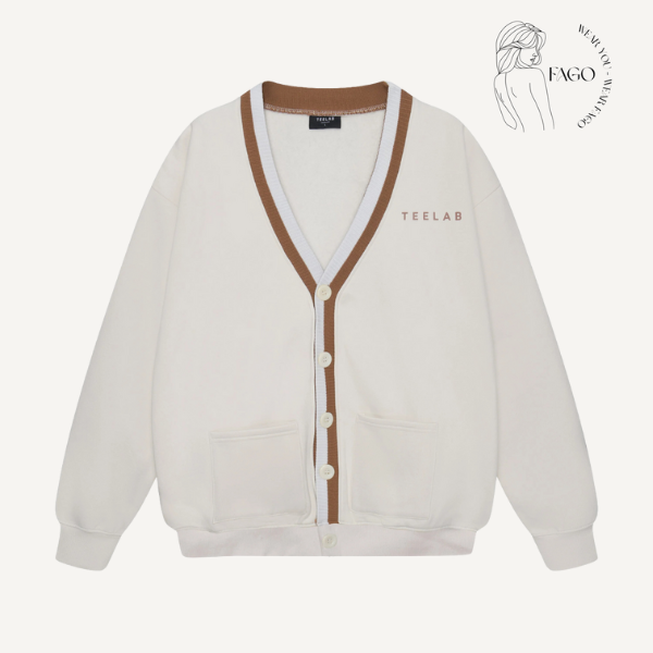 Cardigan trắng viền nâu giữ ấm -M