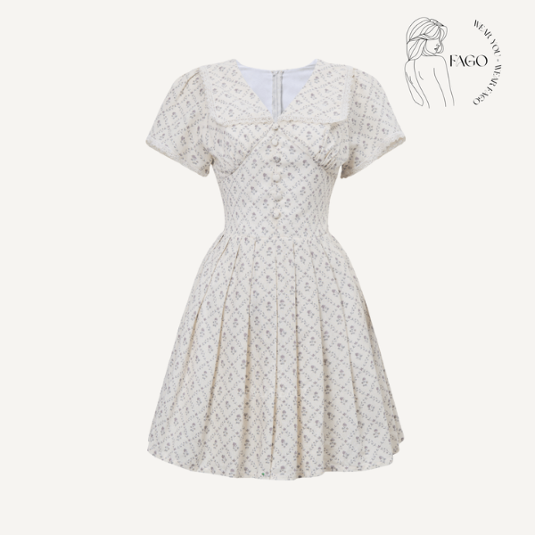 Đầm Xoè Dáng Ngắn Cổ Vest Hoa Nhí -L