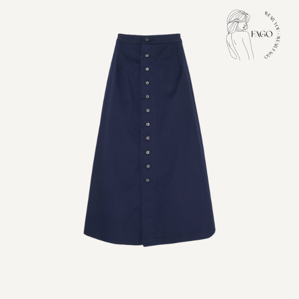 Chân váy dáng dài xanh navy nút dọc -M