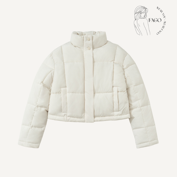 Áo phao ngắn trắng sữa basic-S