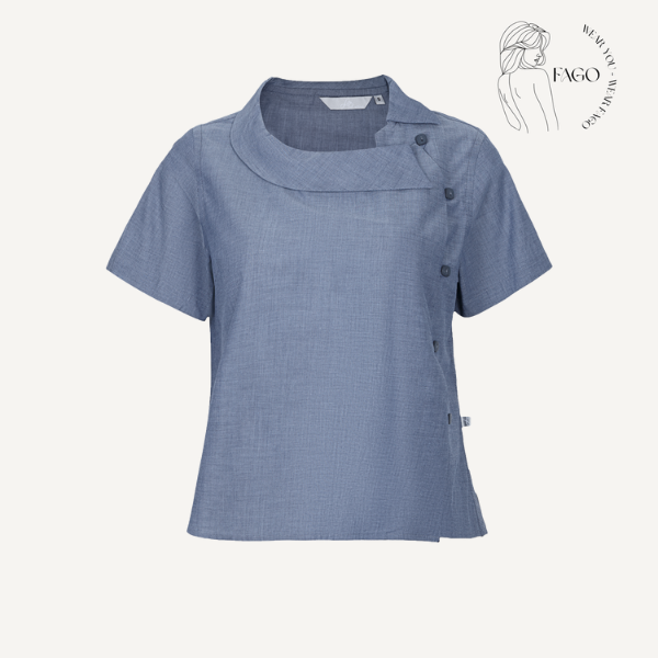 Áo sơ mi xanh cổ đổ lệch nút thời trang-S