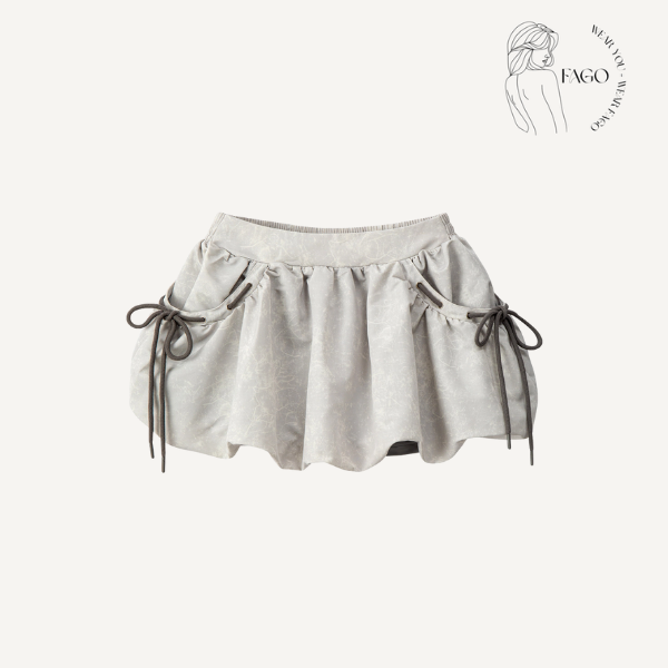 Váy Nơ Rút Phồng Màu Nâu Cá Tính -L